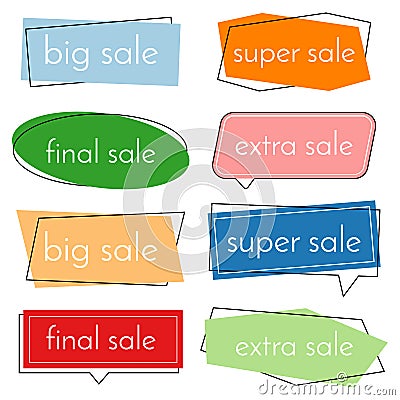 Set of eight sale vector bannes with colorful design elements. Vector Illustration