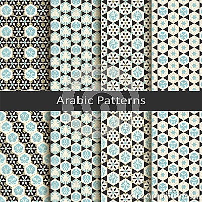 Set of eight seamless vector arabic traditional geometric patterns. design for covers, textile, packaging Vector Illustration