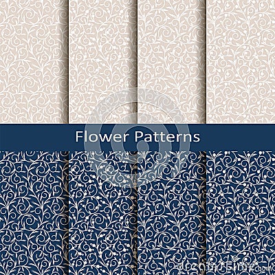 Set of eight seamless vector flower patterns. design for packaging, covers, textile Vector Illustration