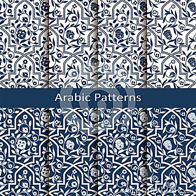 Set with eight vector arabic patterns with floral ornament. design for packaging, textile, interior Vector Illustration