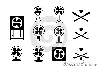 Set Electric Fan icon in silhouette style, vector Vector Illustration