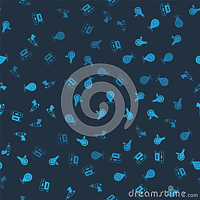 Set Electric planer tool, Angle grinder, Circular saw blade and cordless screwdriver on seamless pattern. Vector Stock Photo