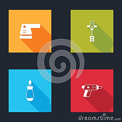 Set Electric sander, Electrical hand concrete mixer, Screwdriver and cordless screwdriver icon. Vector Vector Illustration
