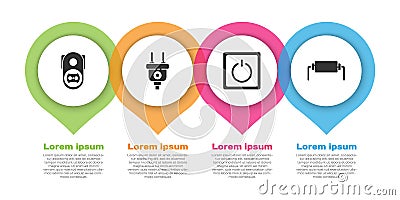 Set Electrical outlet, Electric plug, Electric light switch and Resistor electricity. Business infographic template Vector Illustration