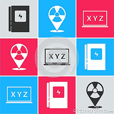 Set Electrical panel, Radioactive in location and XYZ Coordinate system icon. Vector Vector Illustration
