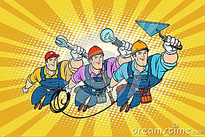 Set electrician Builder and repairer professionals Vector Illustration