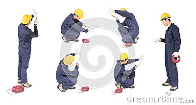 Set of Electrician with bunch of wires Stock Photo