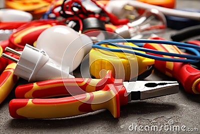 Set of electrician`s tools Stock Photo