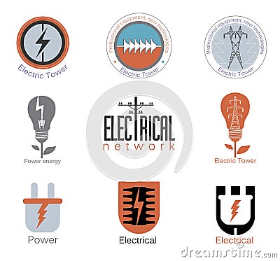 Set Electricity vector logo, label. Vector Illustration