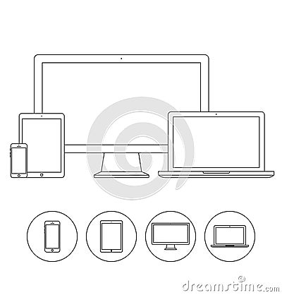 Set of electronic device outline icons Vector Illustration