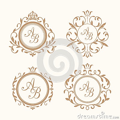 Set of elegant floral monograms Vector Illustration