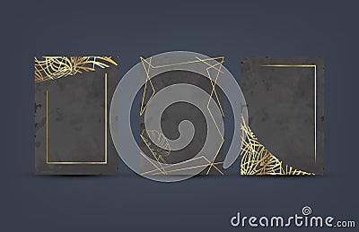 Set of elegant luxury brochure, card, background cover. Black and golden abstract watercolor background texture. Geometric gold Vector Illustration