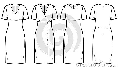 set of elegant office dresses isolated on white background Vector Illustration