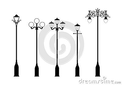 Set of elegant street lamps Vector Illustration