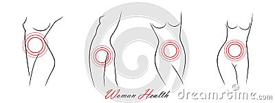 Set of elegant woman silhouettes in a linear sketch style. Woman body correction with the help of plastic surgery concept Vector Illustration