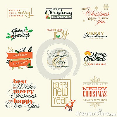 Set of elements for Christmas and New Year greeting cards Vector Illustration