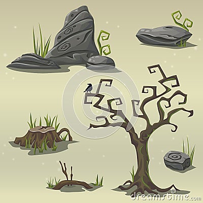 Set elements for computer game location swamp Vector Illustration