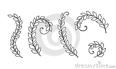 Set of elements forest herb decorative creeping plant. Black outline. Isolated objects on a white background.Vector illustration Vector Illustration