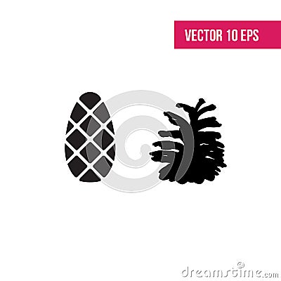 The set of elements of the forest pine branches, pinecones Vector Illustration