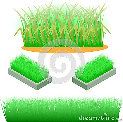 Set of elements of a green grass. Vector illustration. Grass Borders Set, Vector Illustration Vector Illustration