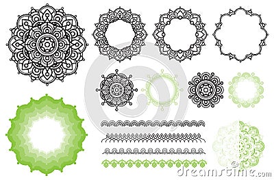 Set elements from mandala frames, brushes. Vector Illustration