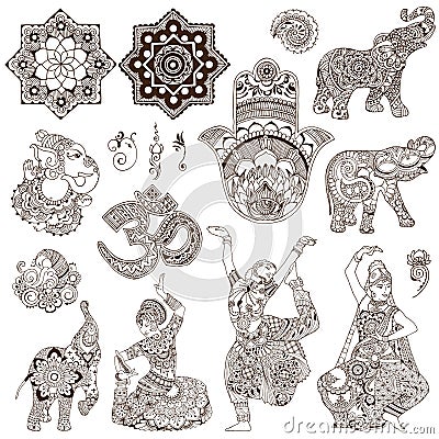 Set of elements in the mehendi style Vector Illustration