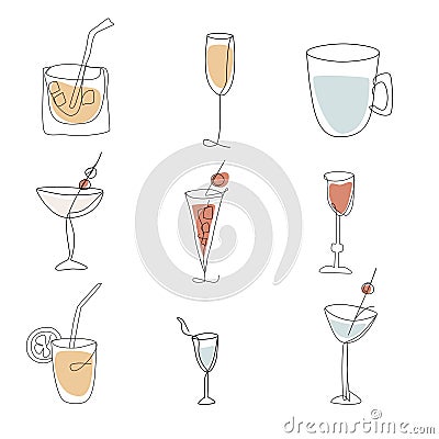 Set elements Party, reception and alcoholic drinks. Clipart, elements for the design of cards, banners, flyers. Abstract Vector Illustration