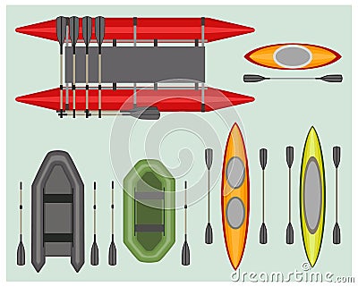 Set elements rafting and boating Vector Illustration