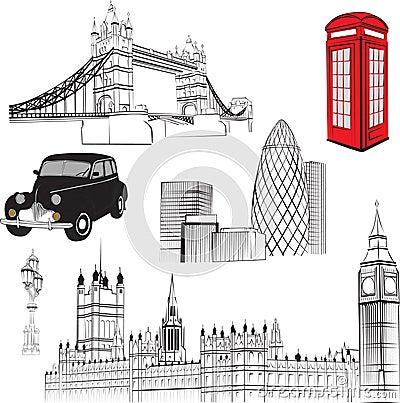 Set of elements representing England Vector Illustration