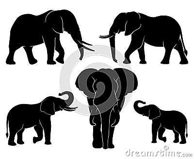 Elephant family. Set of silhouettes of elephants. Vector illustration on white background Vector Illustration