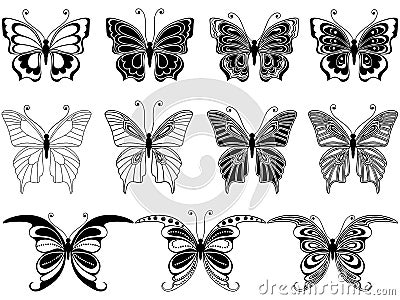 Set of eleven ornamental butterflies Vector Illustration