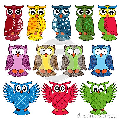 Set of eleven owls Vector Illustration