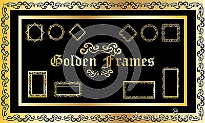 Set of eleven vintage golden frames Vector Illustration