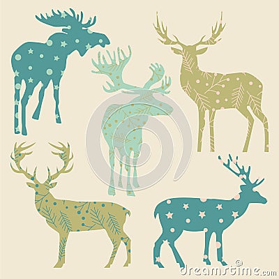 Set of elks and reindeer. Stock Photo