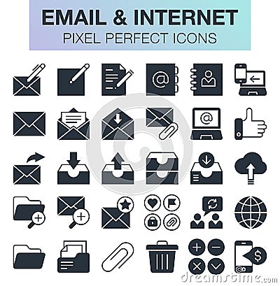 Set of email and internet icons. Vector Illustration