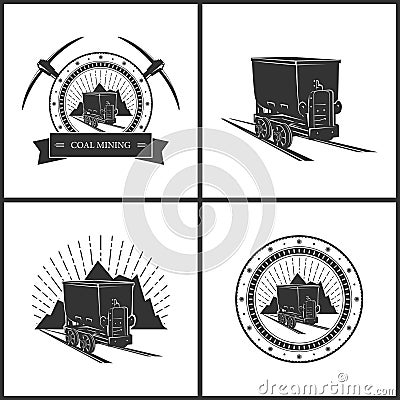 Set of Emblem Coal Mining Industry Vector Illustration