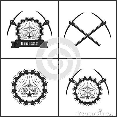 Set Emblem of Mining Industry Vector Illustration