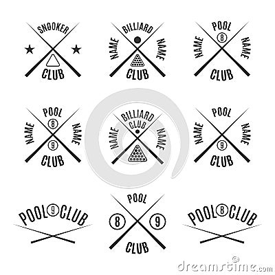 Set emblems billiard club, vector illustration. Vector Illustration