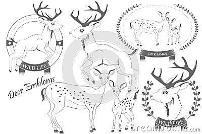 Set of emblems with deer vector Vector Illustration