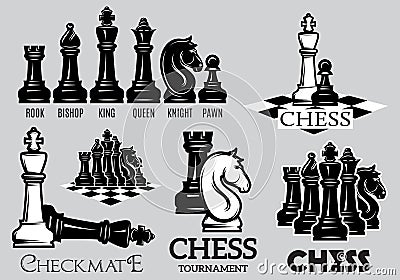 Set emblems and signs for the chess tournament Vector Illustration