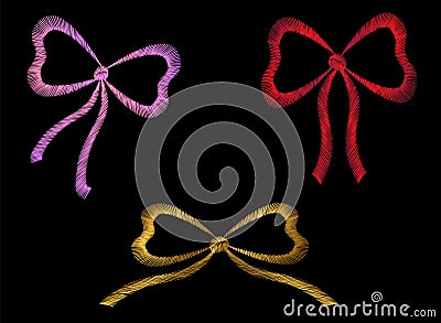 Set of embroidered ribbons red pink gold traditional Vector Illustration