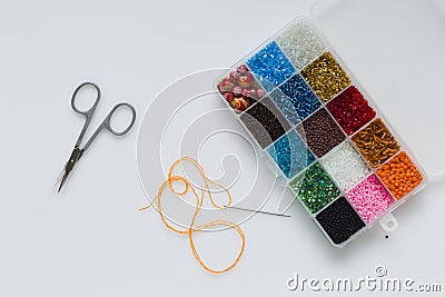 Set for embroidery with beads Stock Photo