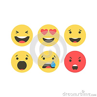 Set of emoji icons. Funny faces with different emotions. Emoji flat style icons on white background. Social media Vector Illustration