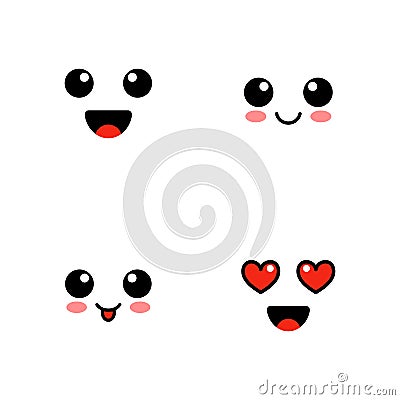 Set of emoji. Kawai cute faces. Funny emoticons. Flat icons. Vector illustration. Vector Illustration