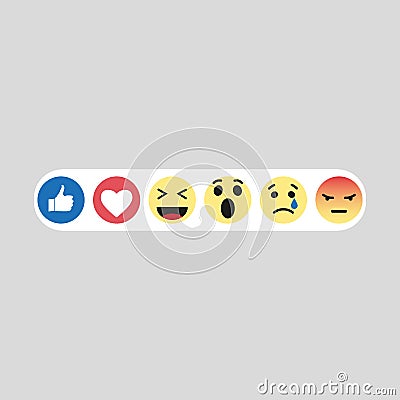 Set emoji like social icon. Button for expressing social smileys. Flat vector illustration Vector Illustration