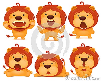 Set of emoji lion cat cartoon character Cartoon Illustration