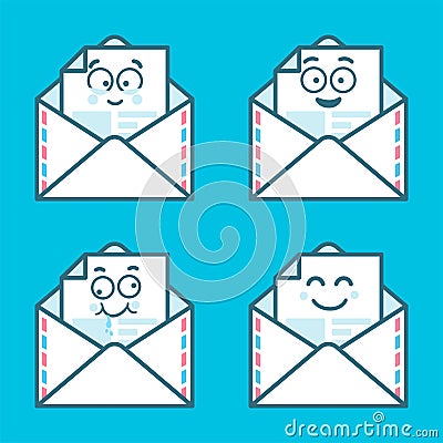 Set of emoji messages in letters. Concept of happy, new sms, chat. Flat style trend modern logotype graphic design on Vector Illustration