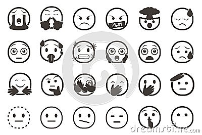 Set of emoticon smiley icons. Cartoon Emoji Set with smile, sad, happy, and flat emotion Stock Photo