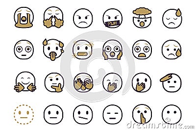 Set of emoticon smilley icons. Cartoon Emoji Set with smile, sad, happy, and flat emotion in two tone style Stock Photo