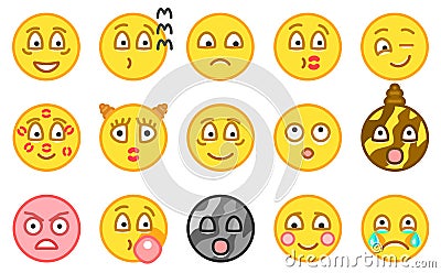 Emoji icons. Funny faces with different emotions. Isolated. Vector illustration. Vector Illustration